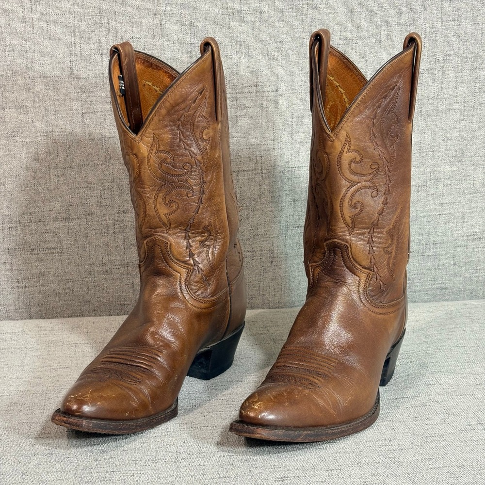 Justin Brown Leather Western Cowboy Boots Women 8 B Pointed Toe 2645